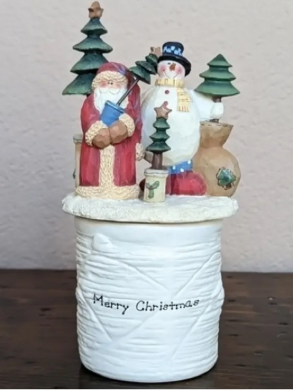 Santa & Snowman 'Merry Christmas' Holiday Figurine - Red, White, Green